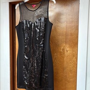 Bongo Y2K sleeveless illusion sweet heart neck black sequins dress L